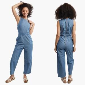 ABLE Womens Erin Chambray Jumpsuit Size XS Blue Chambray Denim Straight‎ Leg